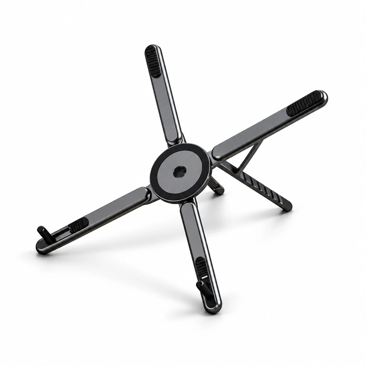 Black Four-Arm Folding Desk Phone Stand — empty product