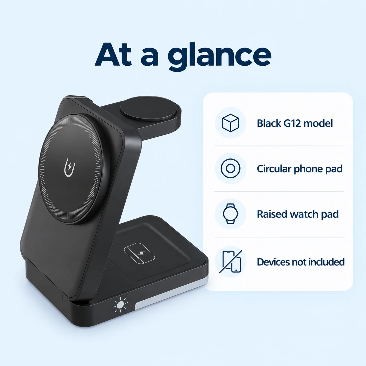 Black G12 Folding Phone and Watch Charging Stand — basic product information