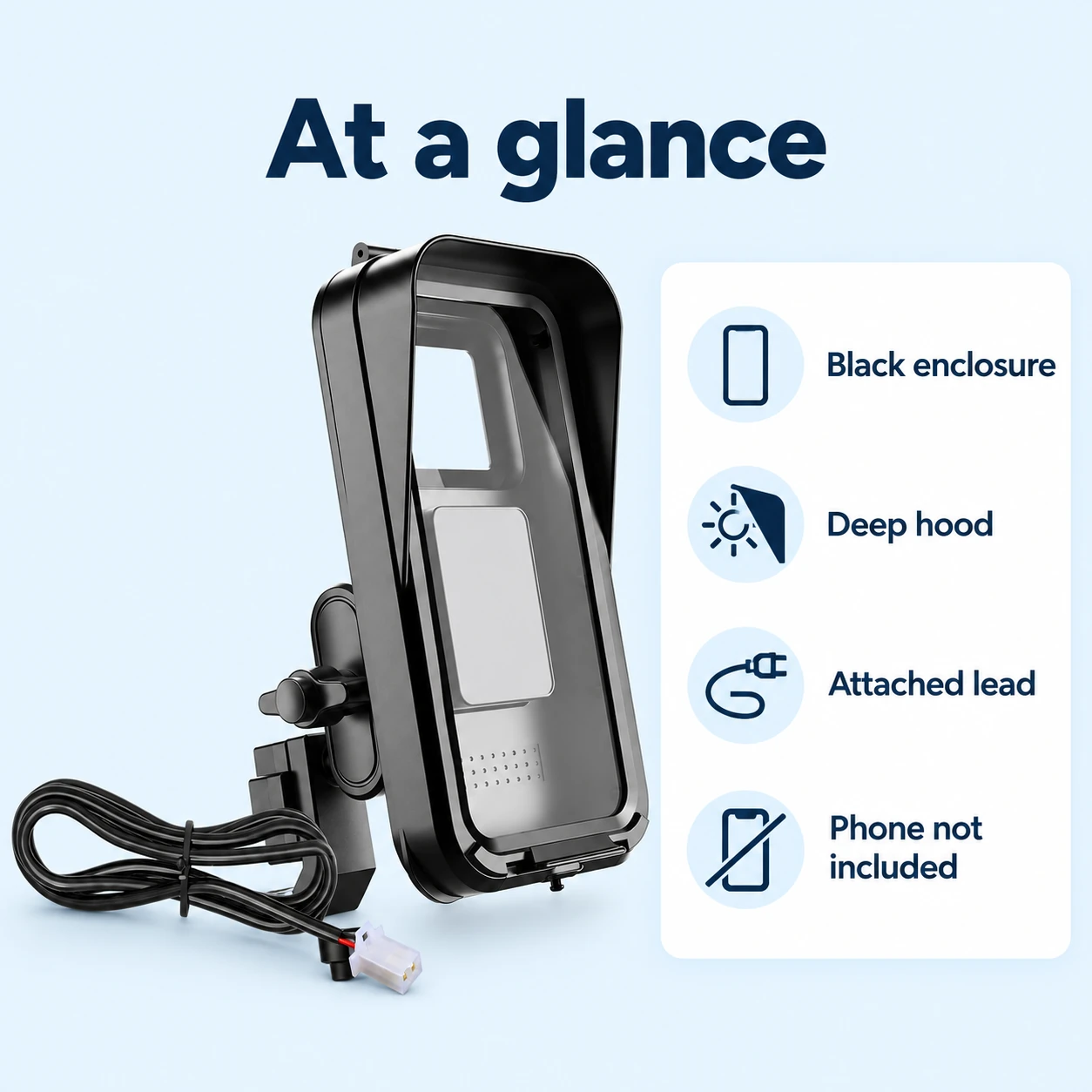 Black Hooded Motorcycle Phone Holder with Charger — product information