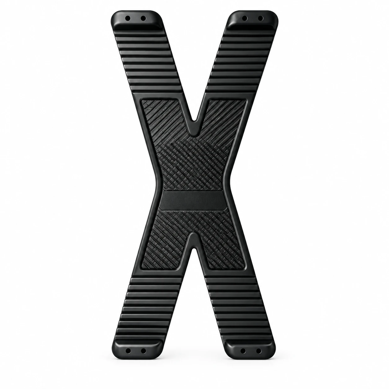Black Ribbed X-Shaped Phone Stand — empty product