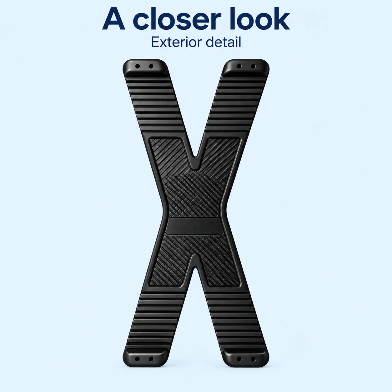 Black Ribbed X-Shaped Phone Stand — exterior detail