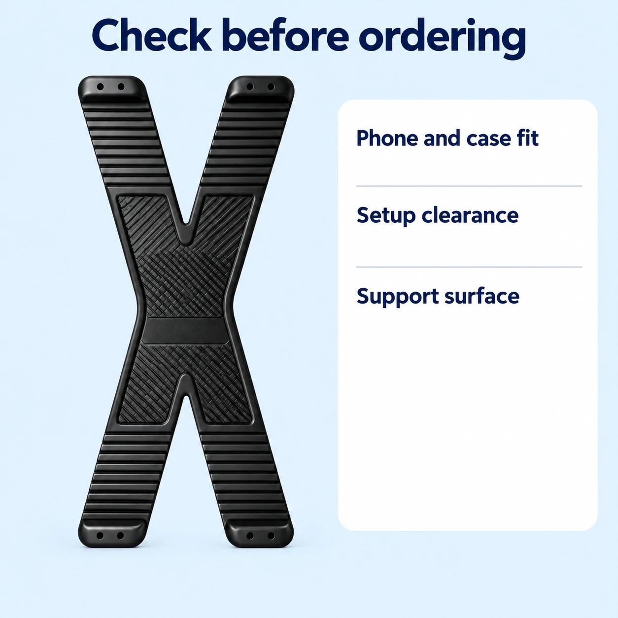 Black Ribbed X-Shaped Phone Stand — fit checks