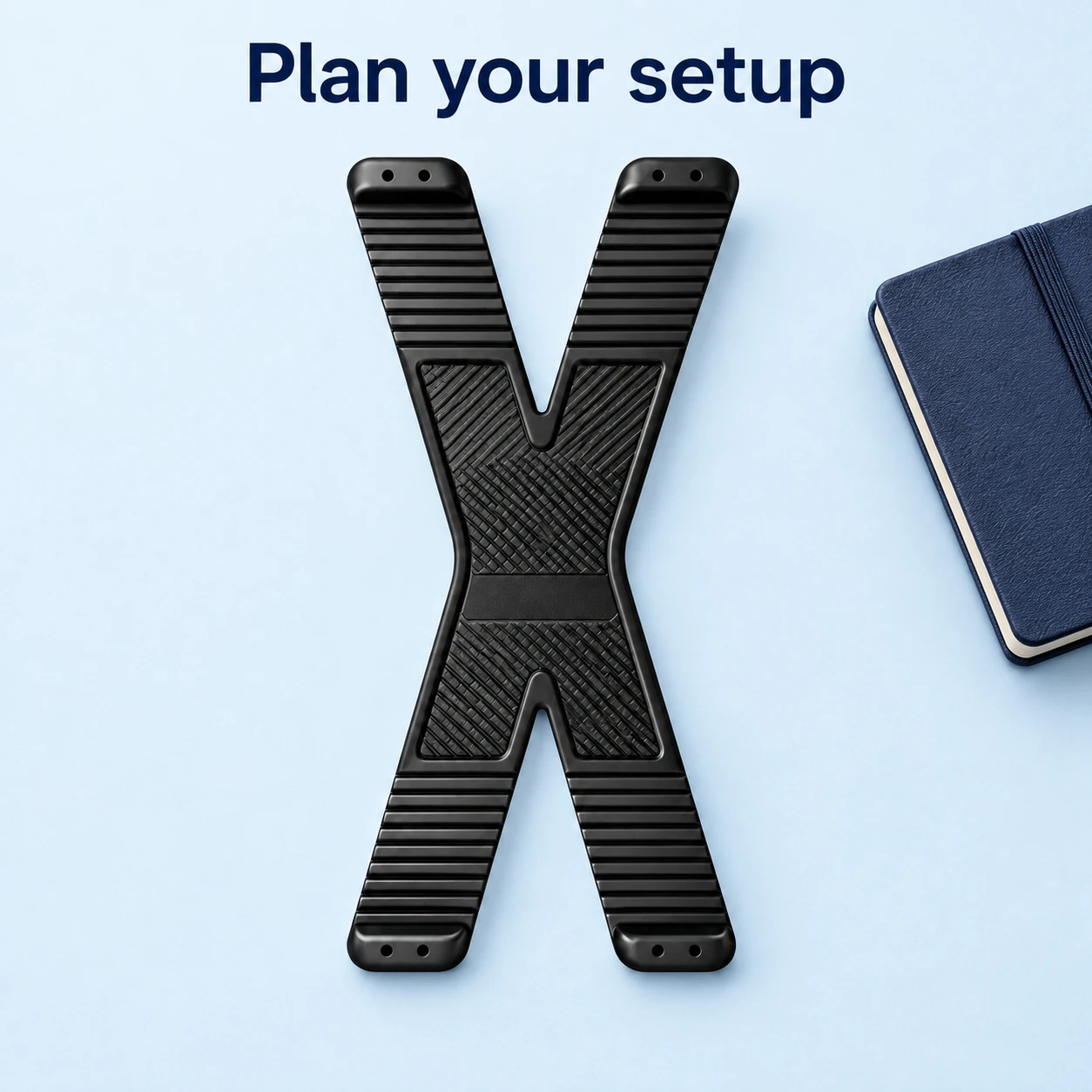 Black Ribbed X-Shaped Phone Stand — setup preparation