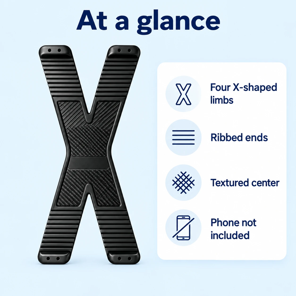 Black Ribbed X-Shaped Phone Stand — basic information
