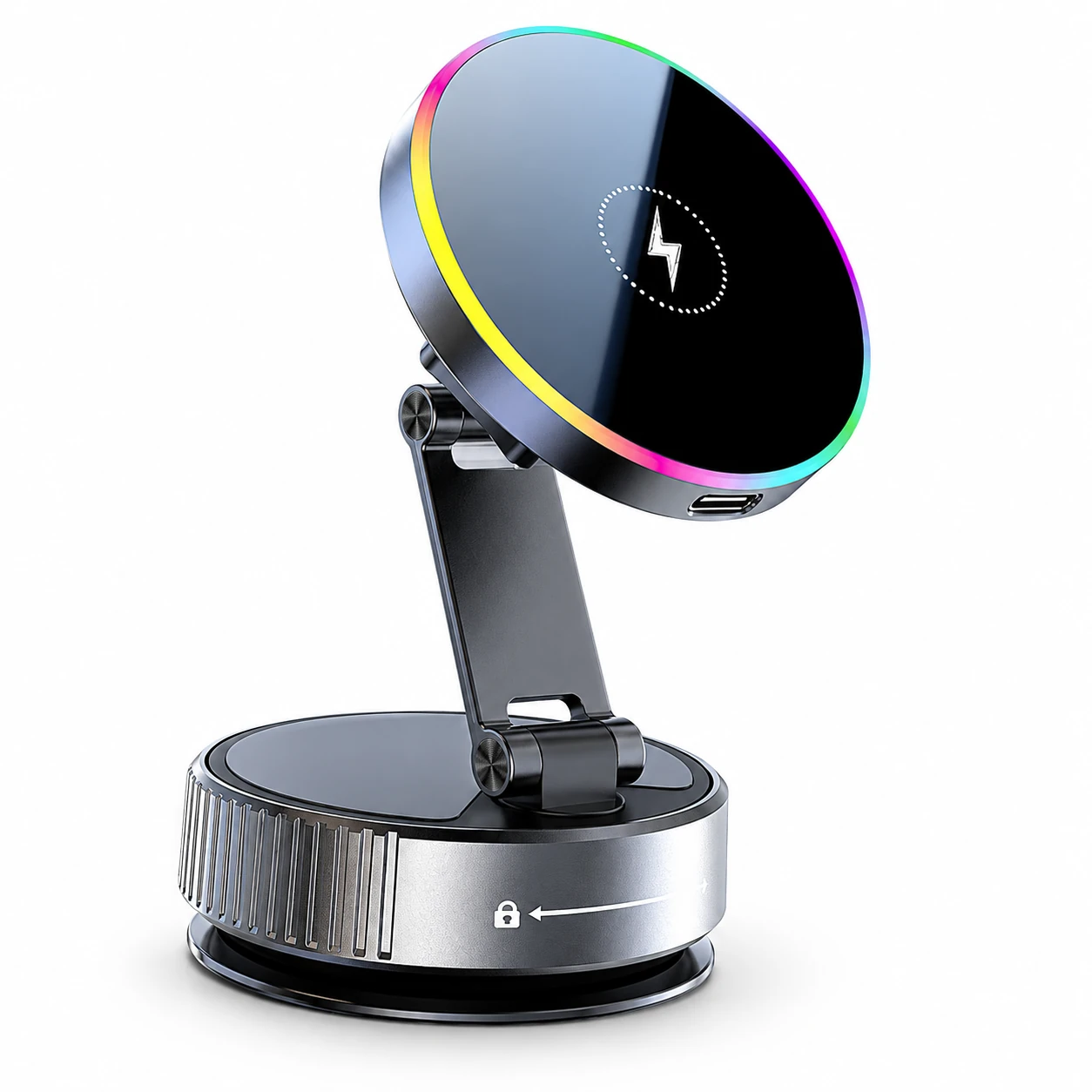 Black Wide-Arm Suction Car Phone Charger — empty product on white