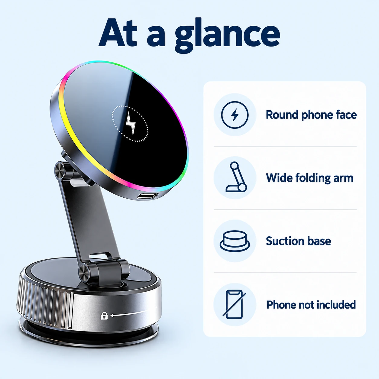 Black Wide-Arm Suction Car Phone Charger — basic product information
