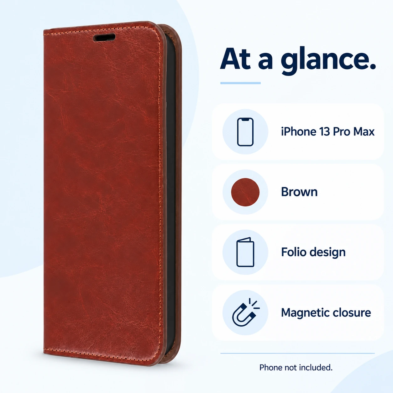 Magnetic-Closure Folio Stand Case for iPhone 13 Pro Max – Brown — spec