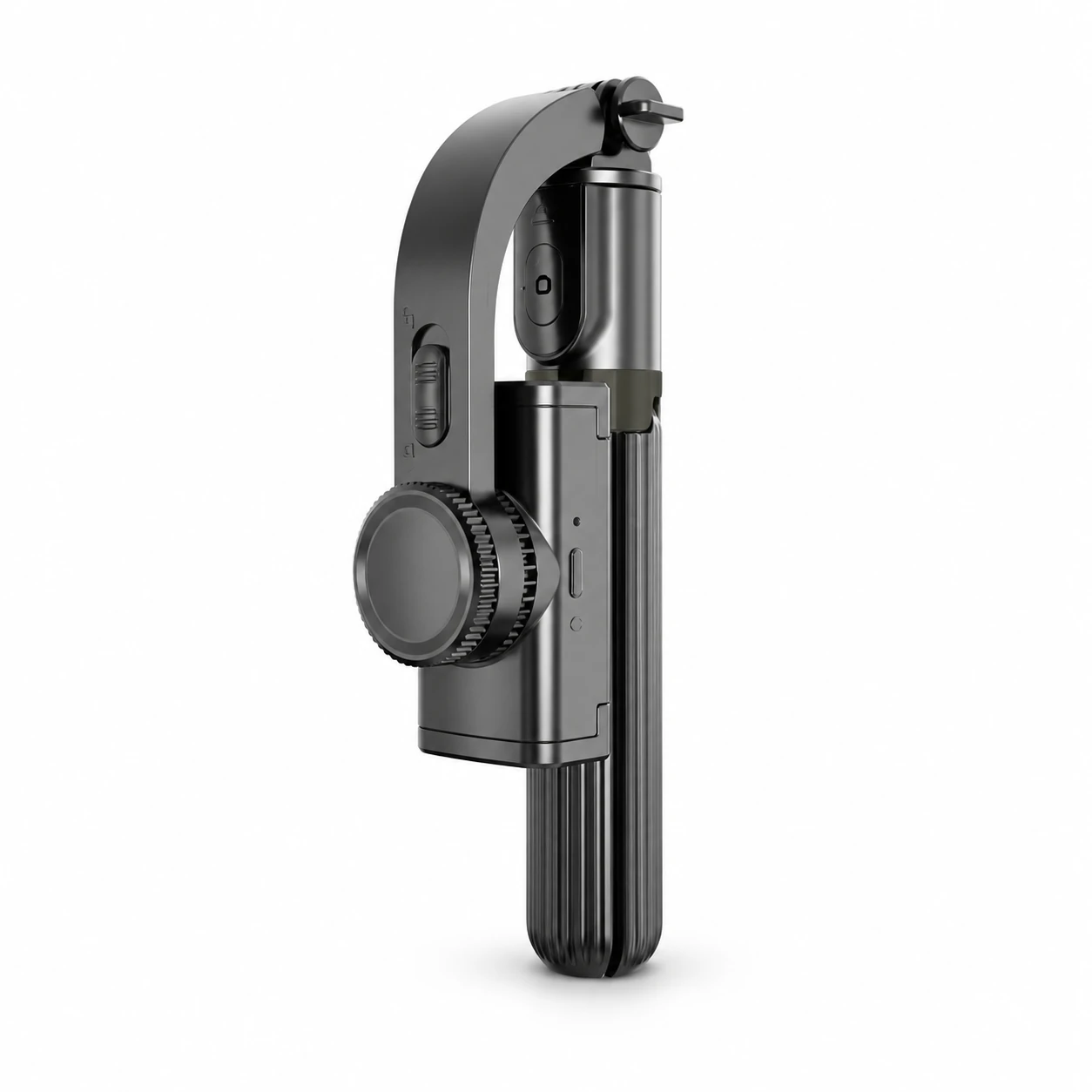 Gimbal phone holder folded, empty on white