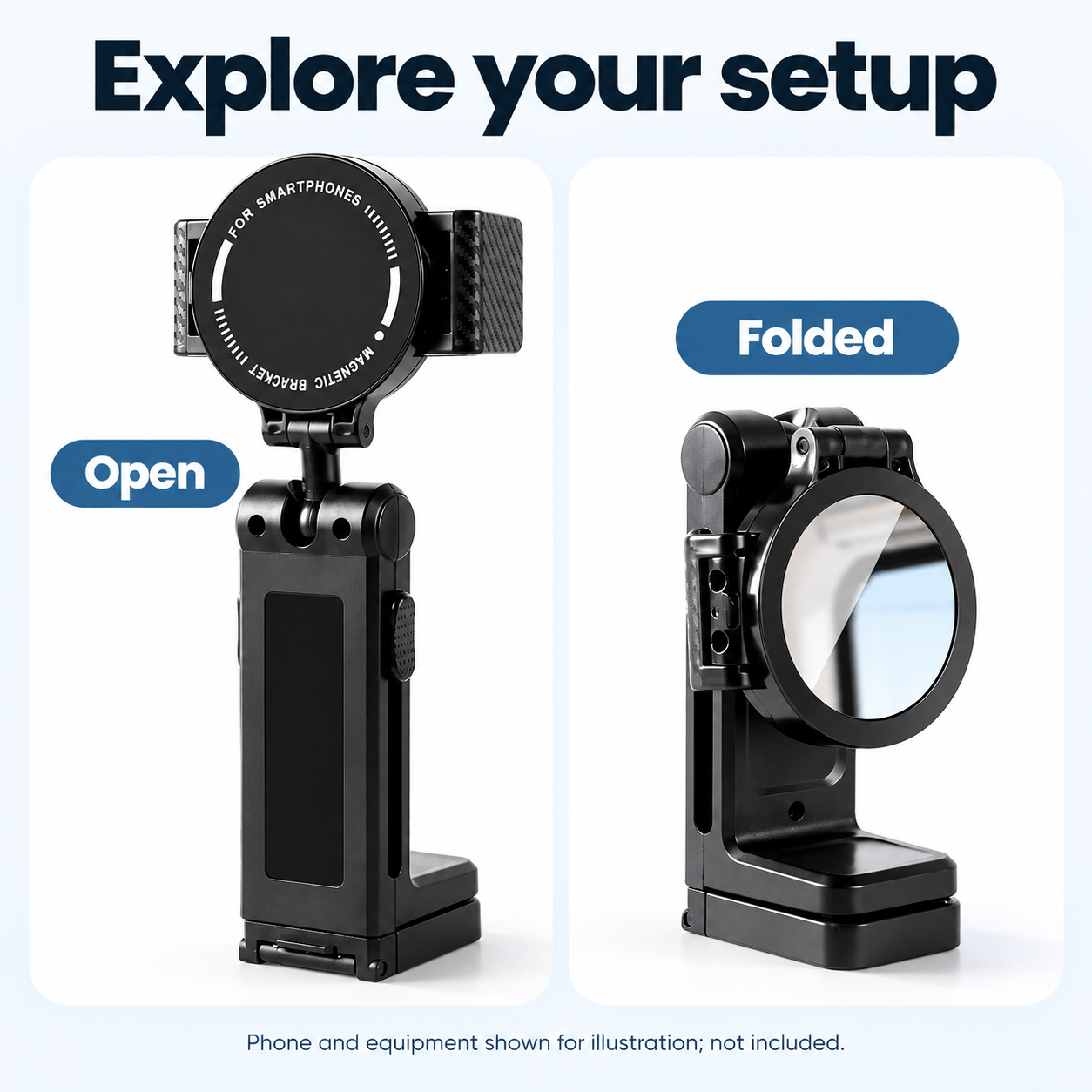 Folding Magnetic Airplane Phone Holder — configuration and mounting views