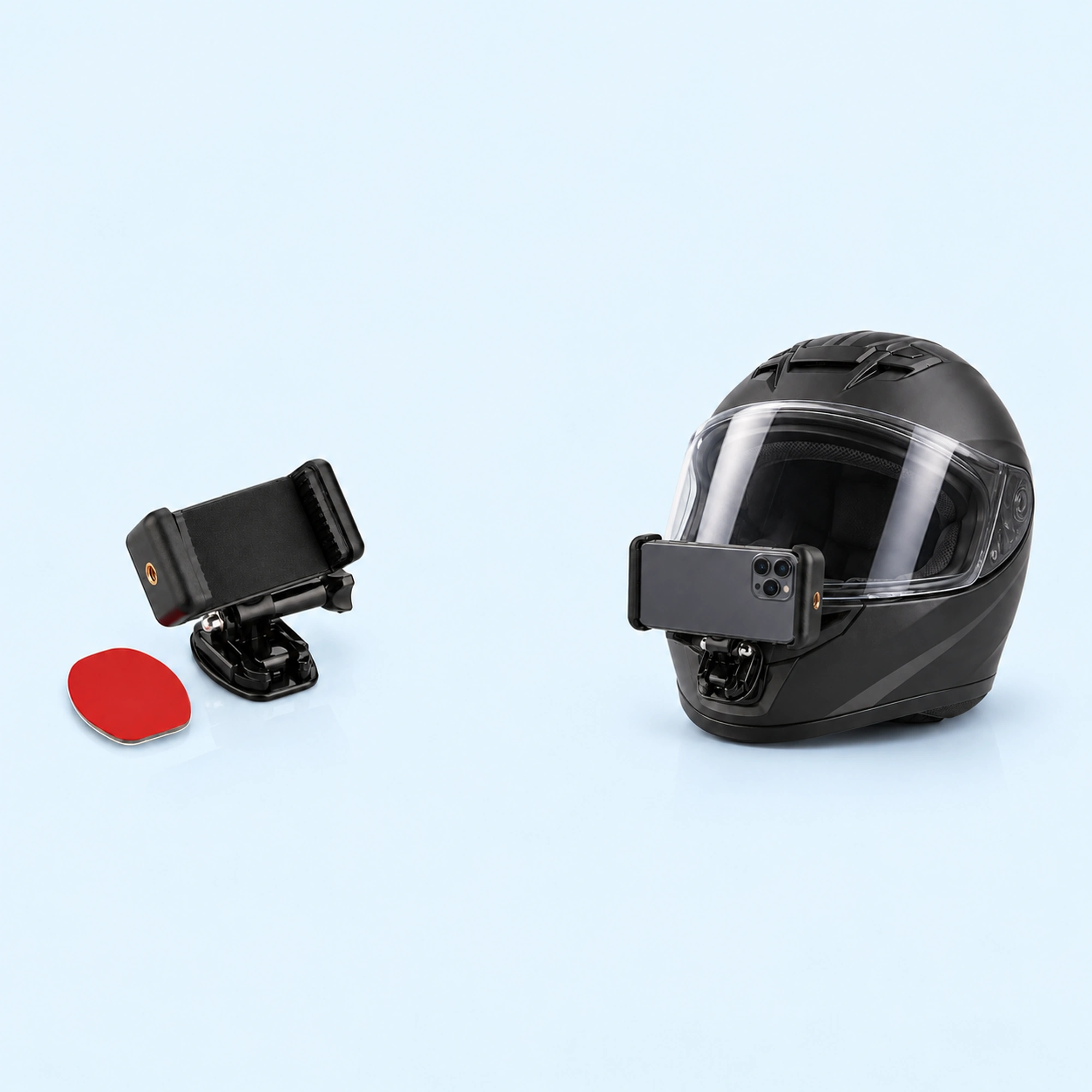 Black Helmet Phone Mount with Adhesive Base