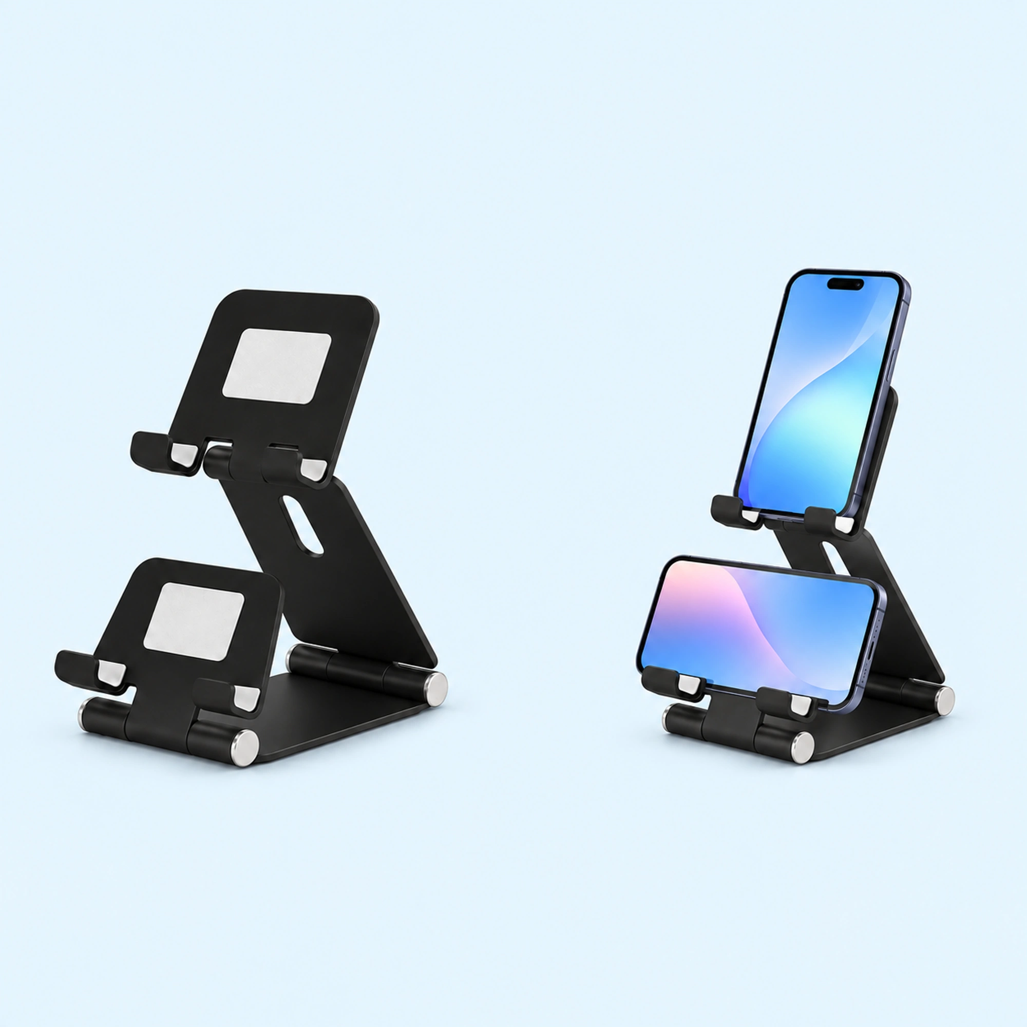 Black Two-Level Folding Dual Phone Stand