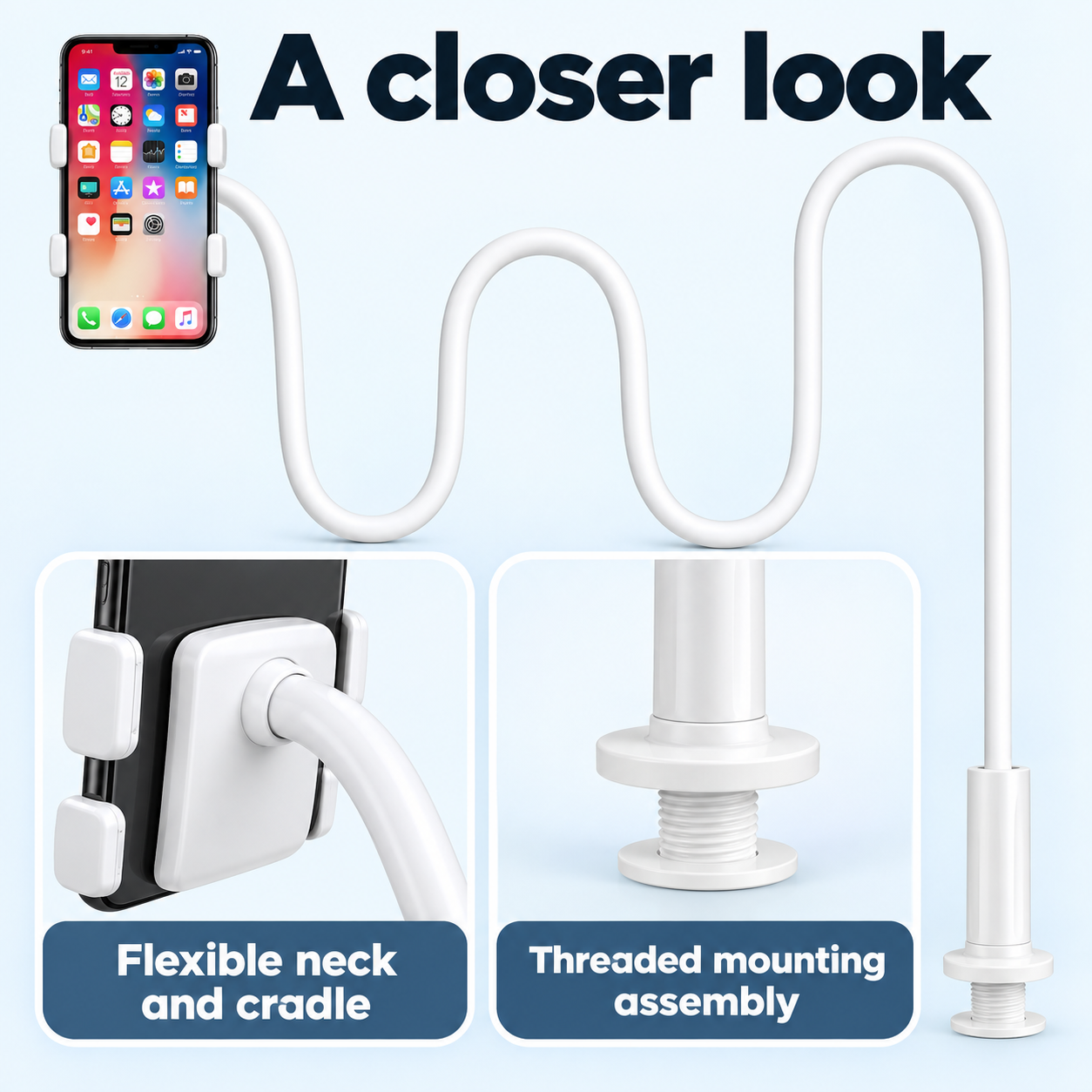 Long Gooseneck Phone Holder for Bed — visible construction details