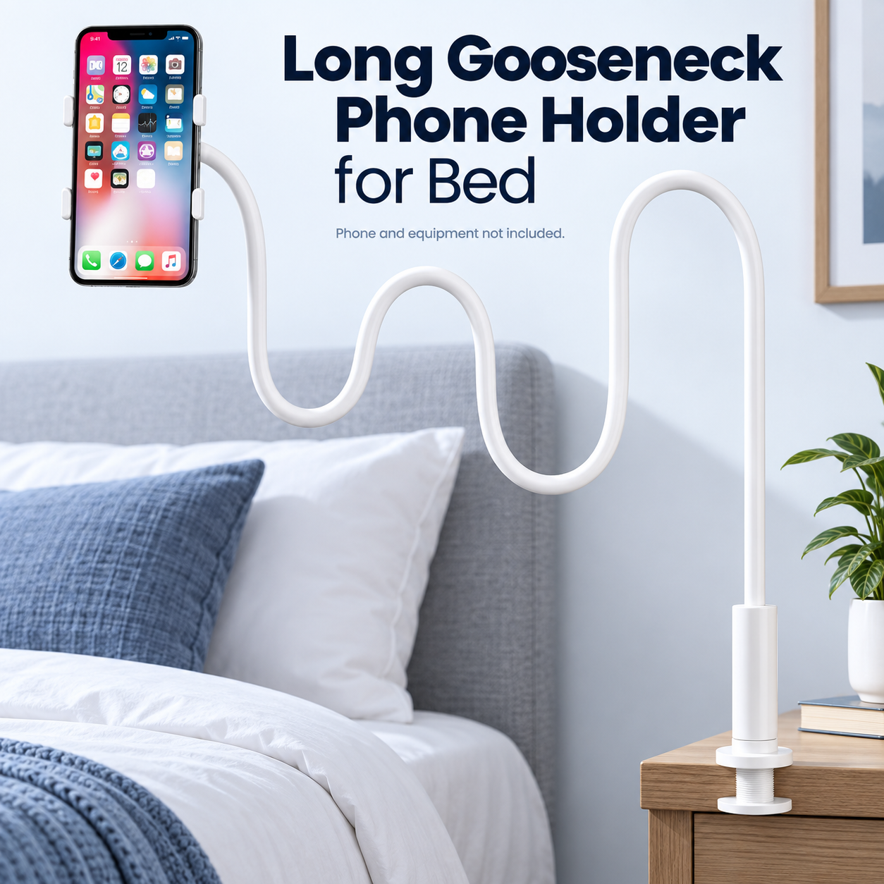 Long Gooseneck Phone Holder for Bed — in a suggested use setting