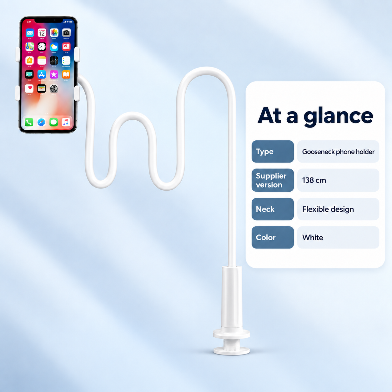 Long Gooseneck Phone Holder for Bed — design specifications