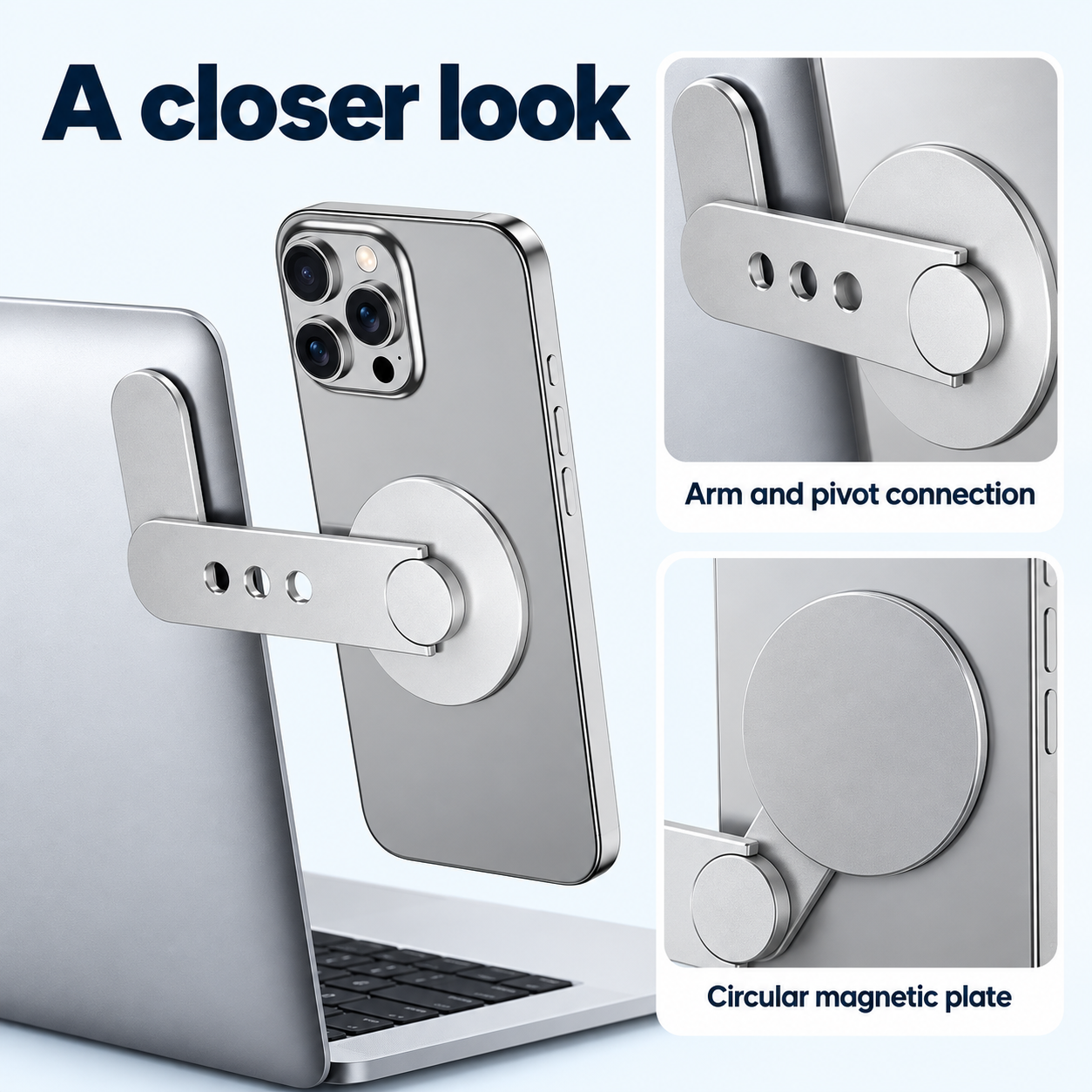 Magnetic Laptop Phone Holder — visible construction details
