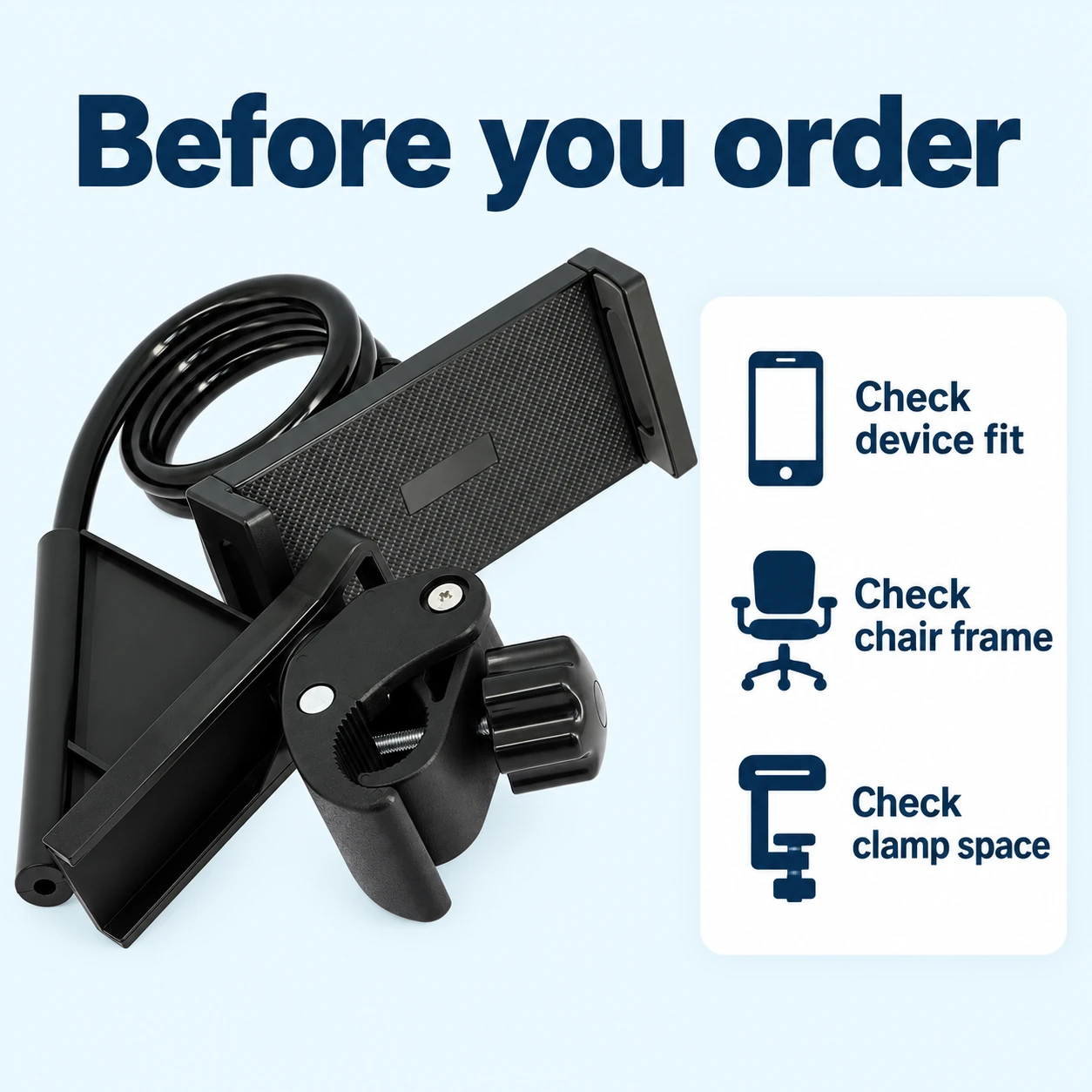 NGT Black Fishing Chair Phone and Tablet Holder — device and chair fit checks
