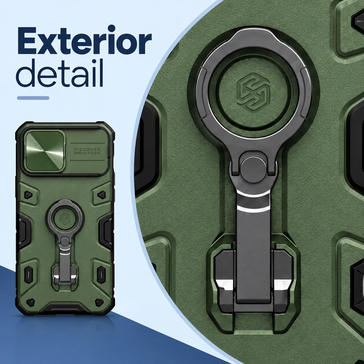 NILLKIN CamShield Armor Pro Dual-Hinge Ring-Stand Case for iPhone 13 Pro Max – Green — inside