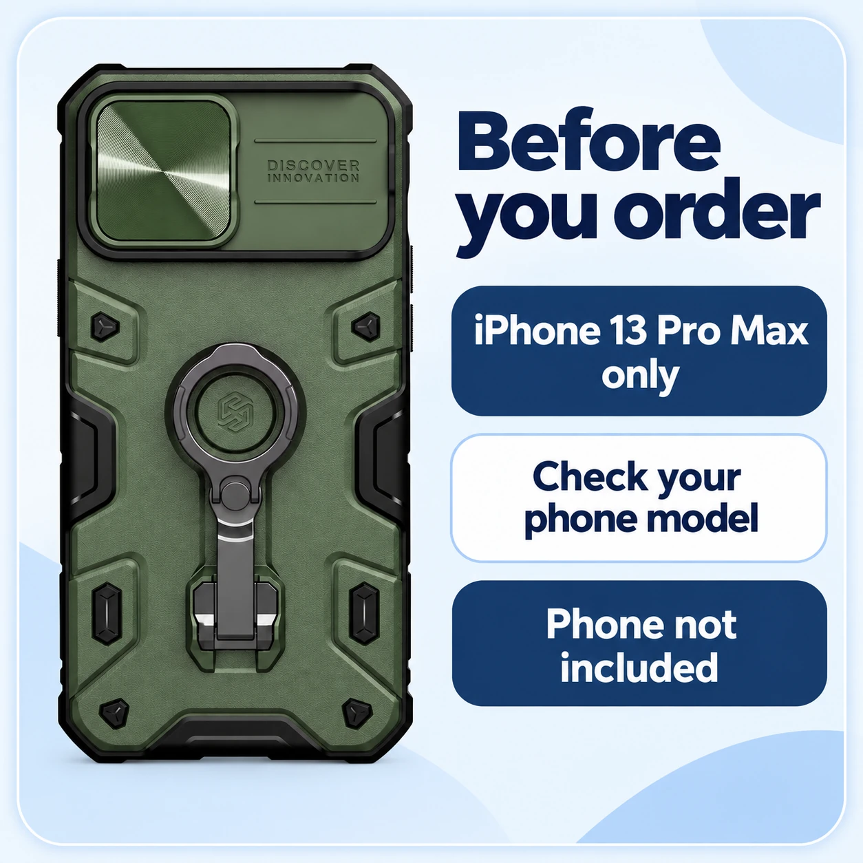 NILLKIN CamShield Armor Pro Dual-Hinge Ring-Stand Case for iPhone 13 Pro Max – Green — comparison