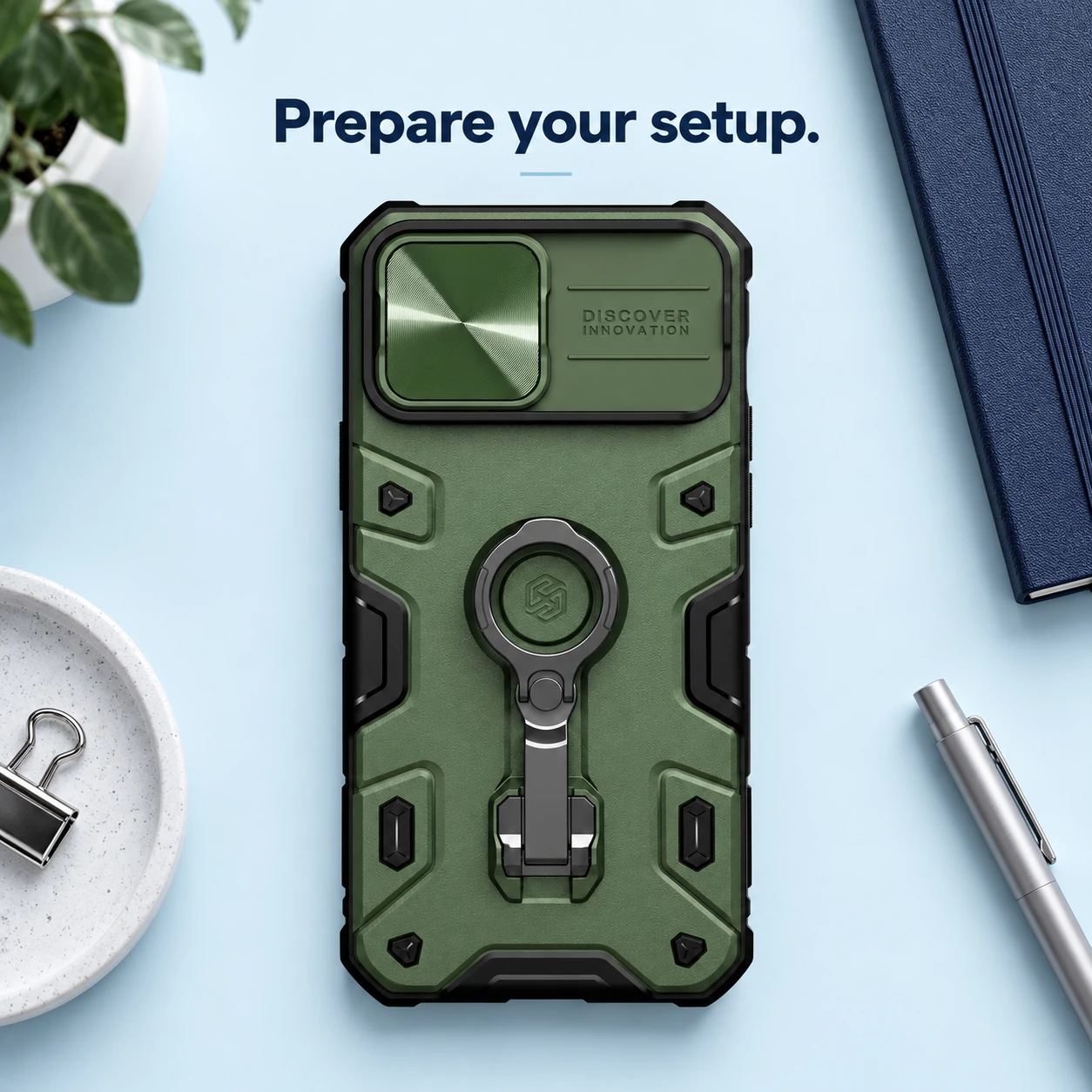 NILLKIN CamShield Armor Pro Dual-Hinge Ring-Stand Case for iPhone 13 Pro Max – Green — lifestyle