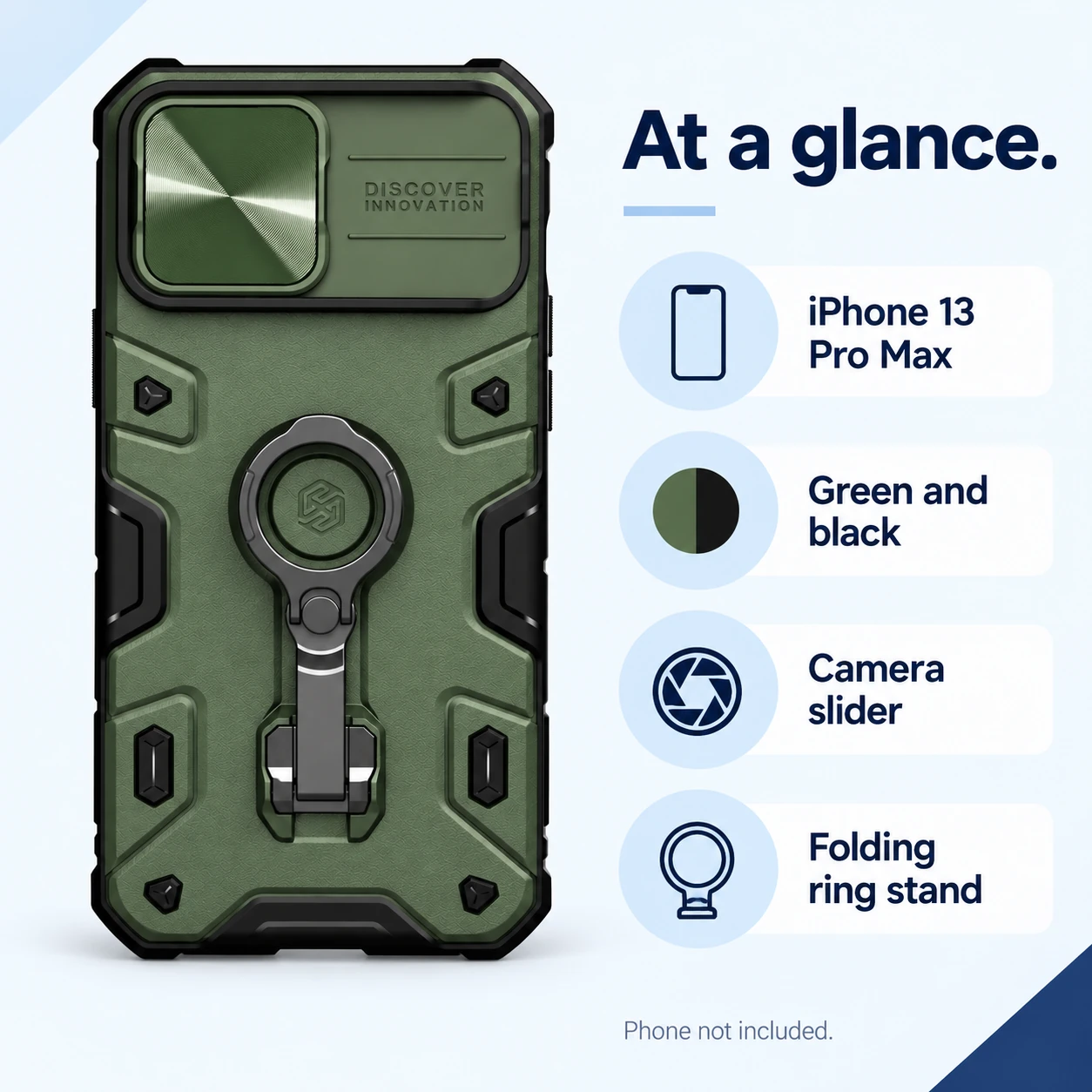 NILLKIN CamShield Armor Pro Dual-Hinge Ring-Stand Case for iPhone 13 Pro Max – Green — spec