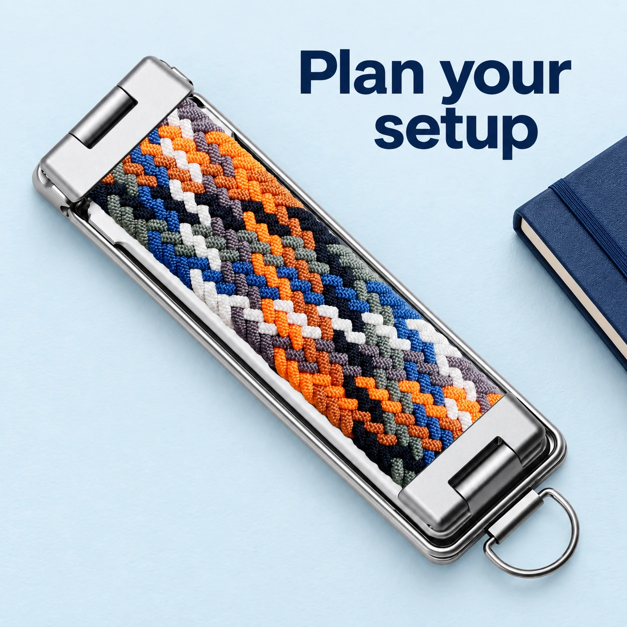 Rainbow Woven Phone Grip Strap with Silver Frame — setup preparation