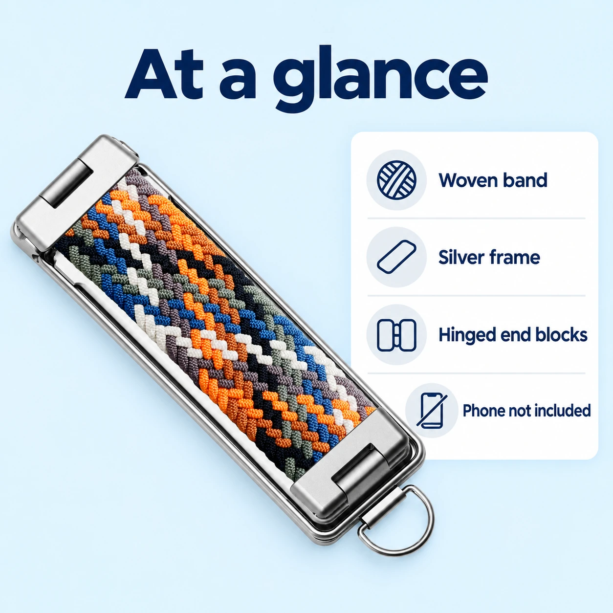 Rainbow Woven Phone Grip Strap with Silver Frame — basic information