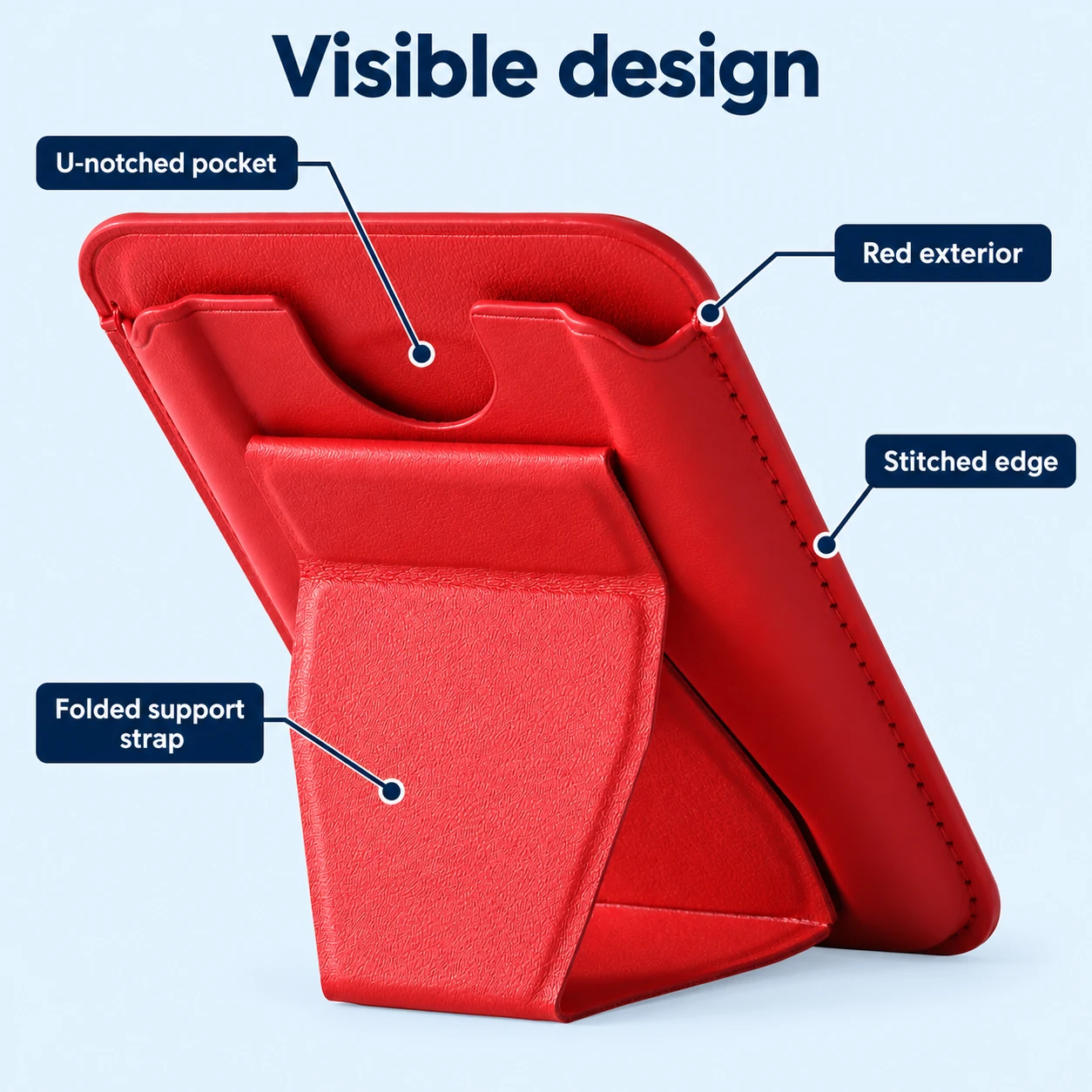 Red Pocket Strap Wallet Phone Stand — visible features
