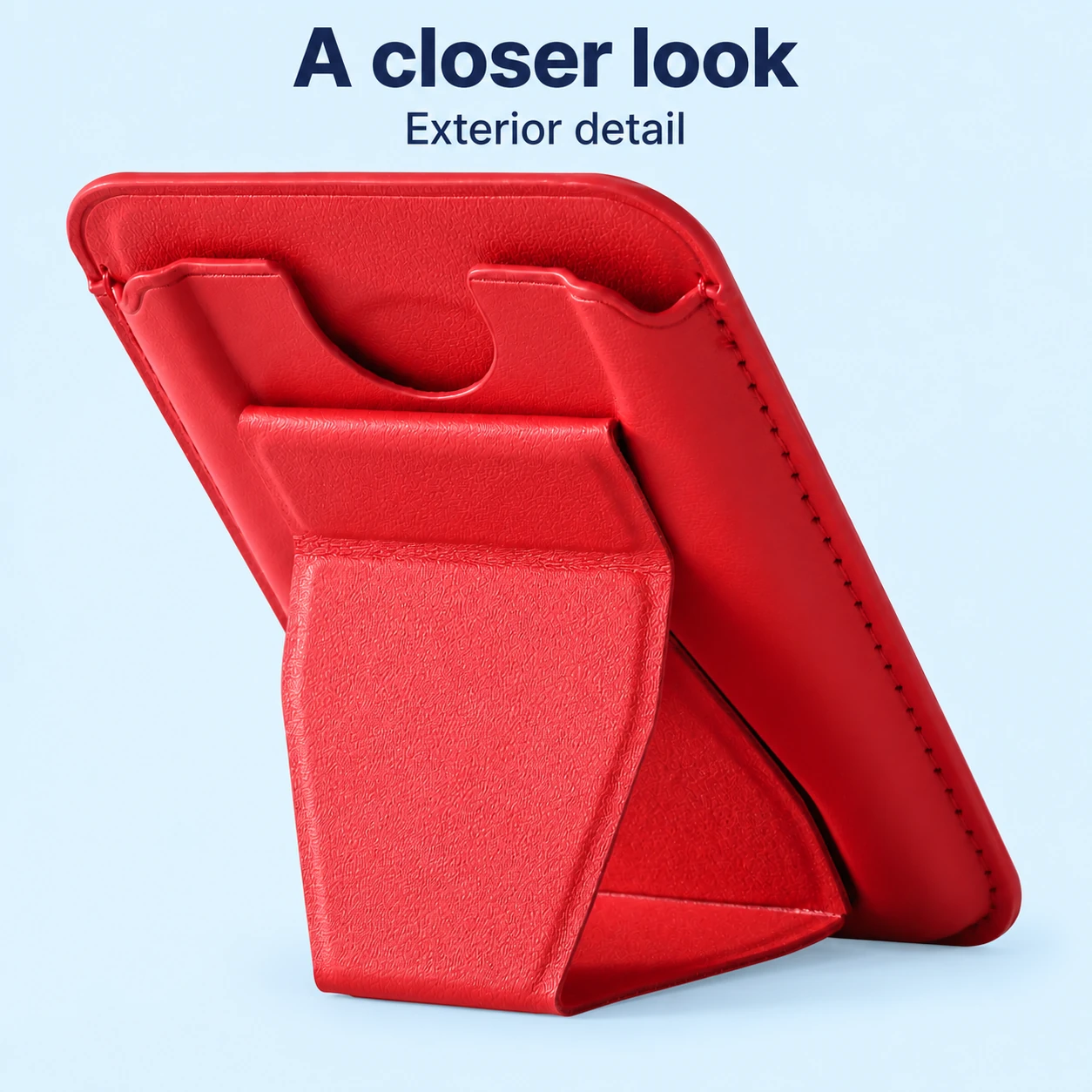 Red Pocket Strap Wallet Phone Stand — exterior detail