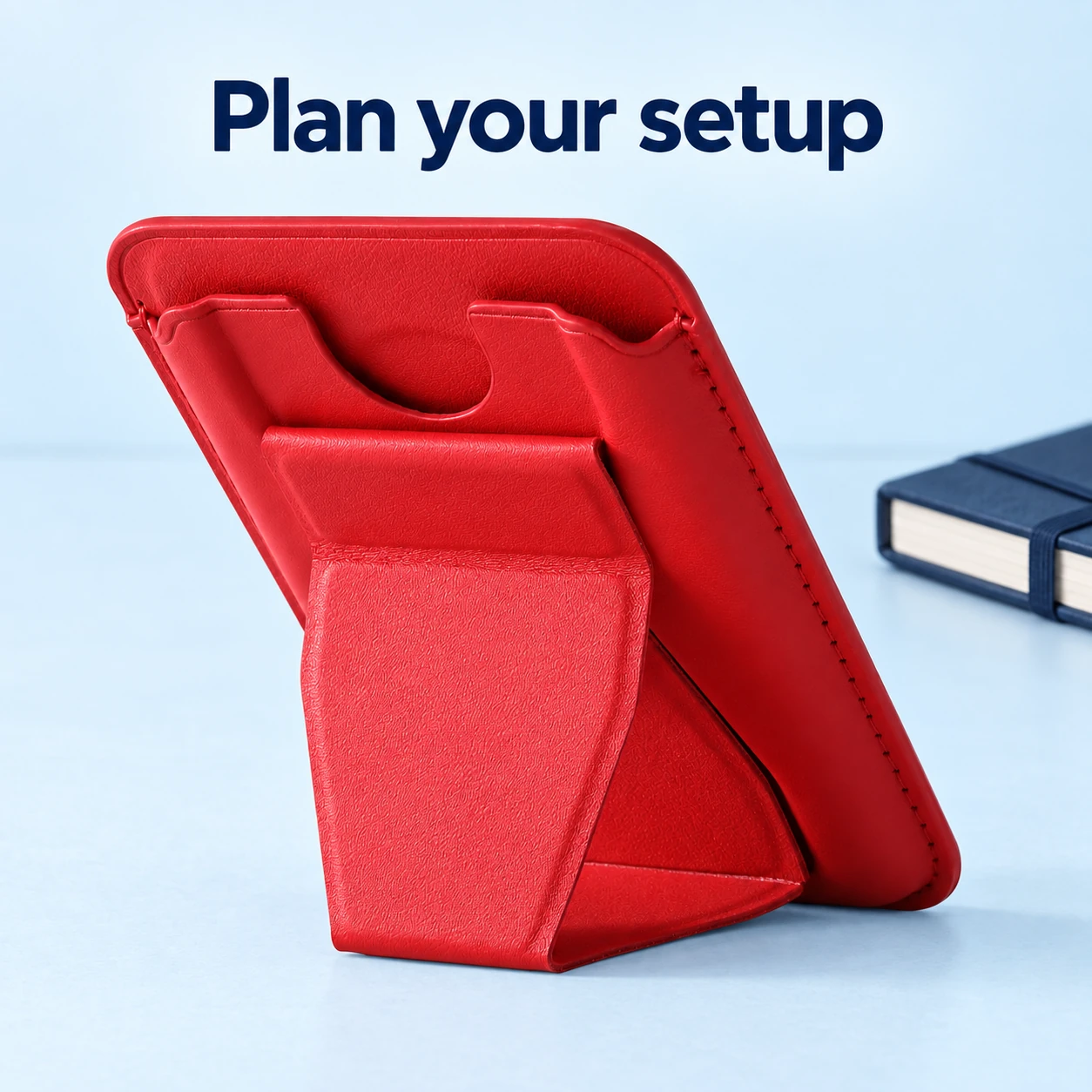 Red Pocket Strap Wallet Phone Stand — setup preparation