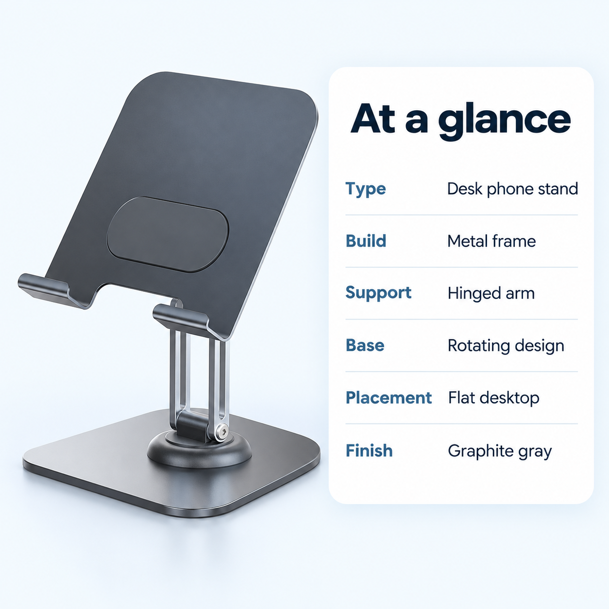 Rotating Foldable Desk Phone Stand — design specifications