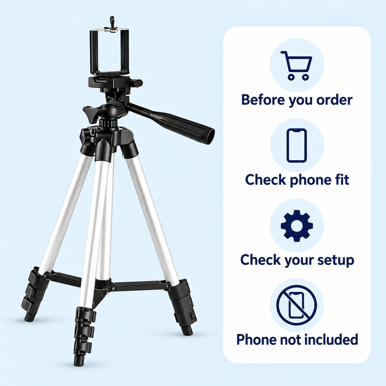 Silver Phone Tripod with Pan Handle — comparison