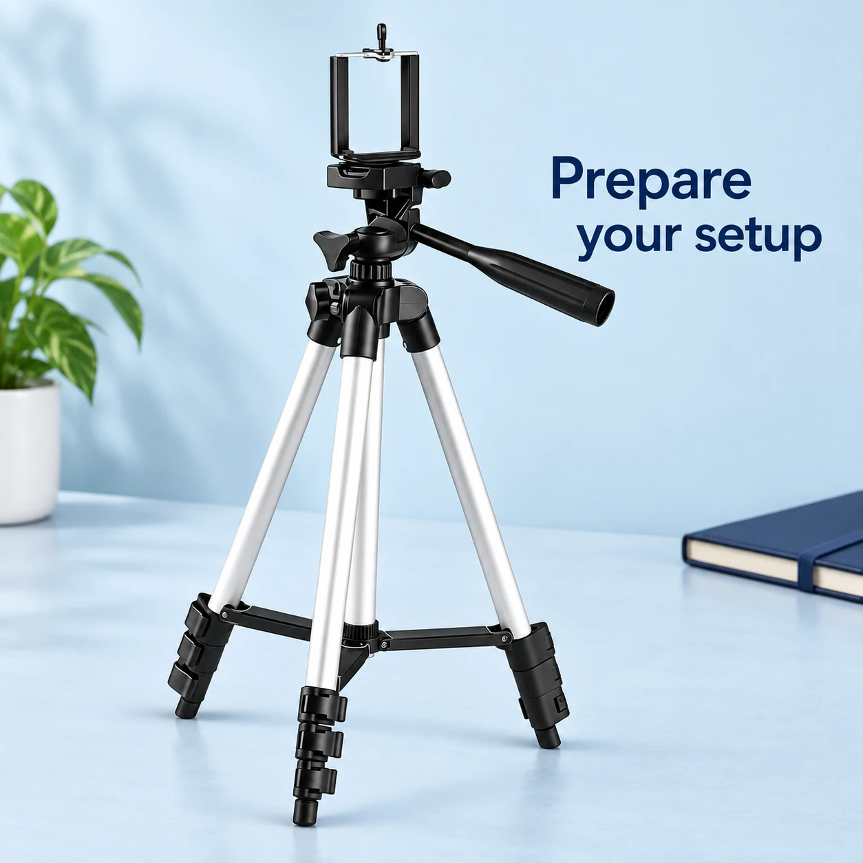 Silver Phone Tripod with Pan Handle — lifestyle