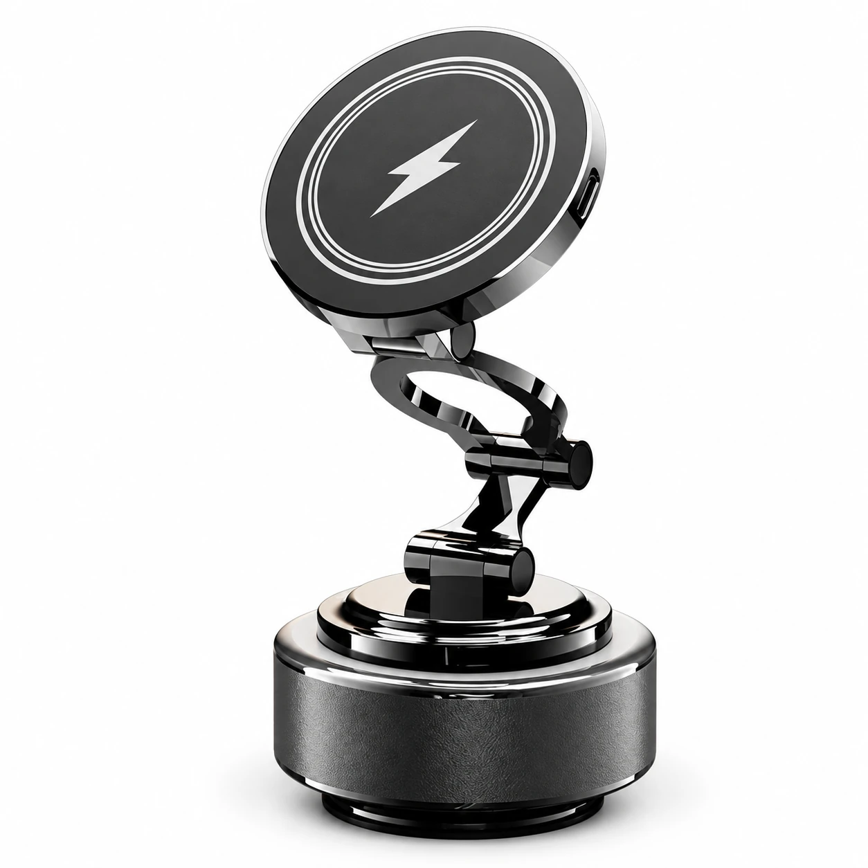 Silver Ring-Arm Suction Car Phone Charger — empty product on white