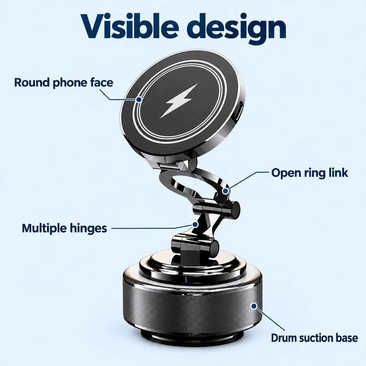 Silver Ring-Arm Suction Car Phone Charger — visible exterior features