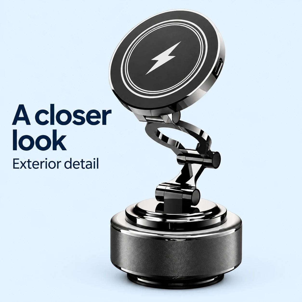 Silver Ring-Arm Suction Car Phone Charger — exterior details