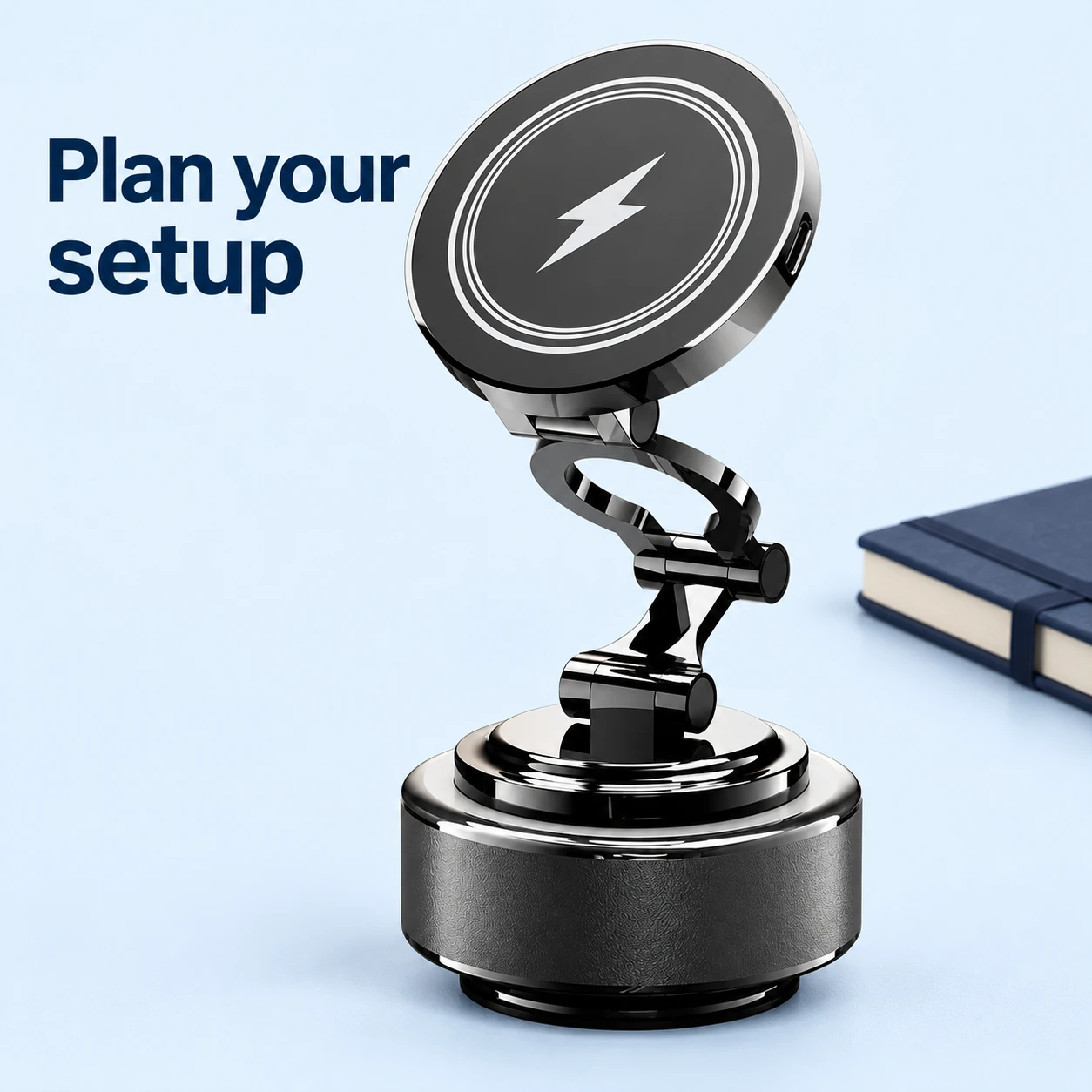 Silver Ring-Arm Suction Car Phone Charger — setup preparation