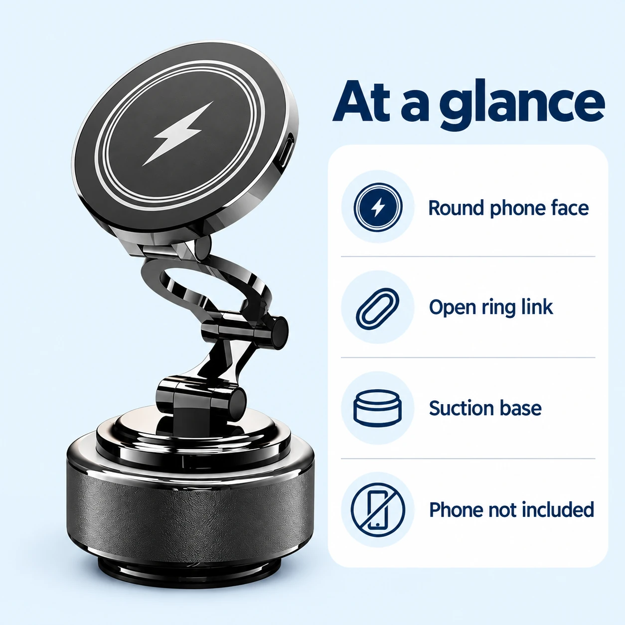 Silver Ring-Arm Suction Car Phone Charger — basic product information