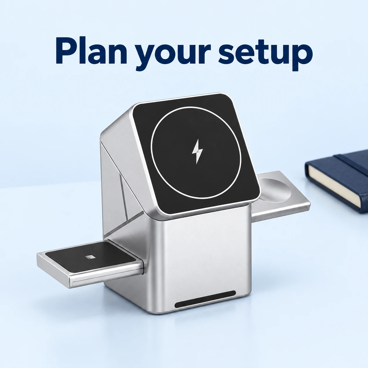 Silver Tower Phone and Watch Charging Stand — setup preparation