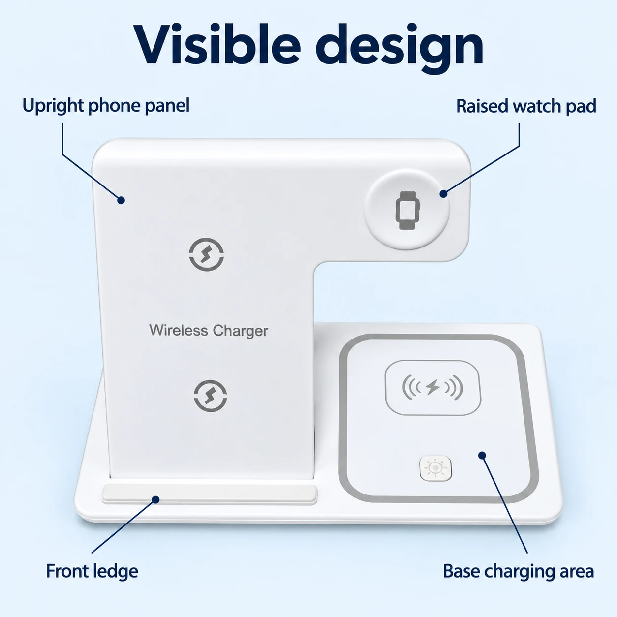 White X455 Phone and Watch Charging Stand — visible exterior features
