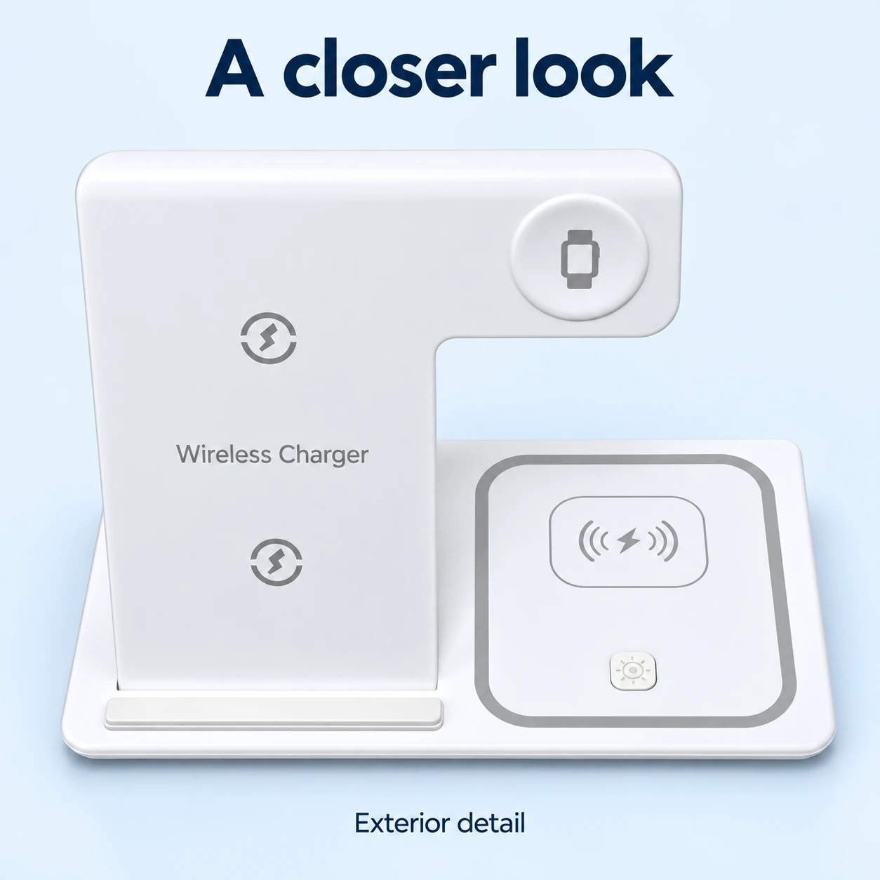 White X455 Phone and Watch Charging Stand — exterior details