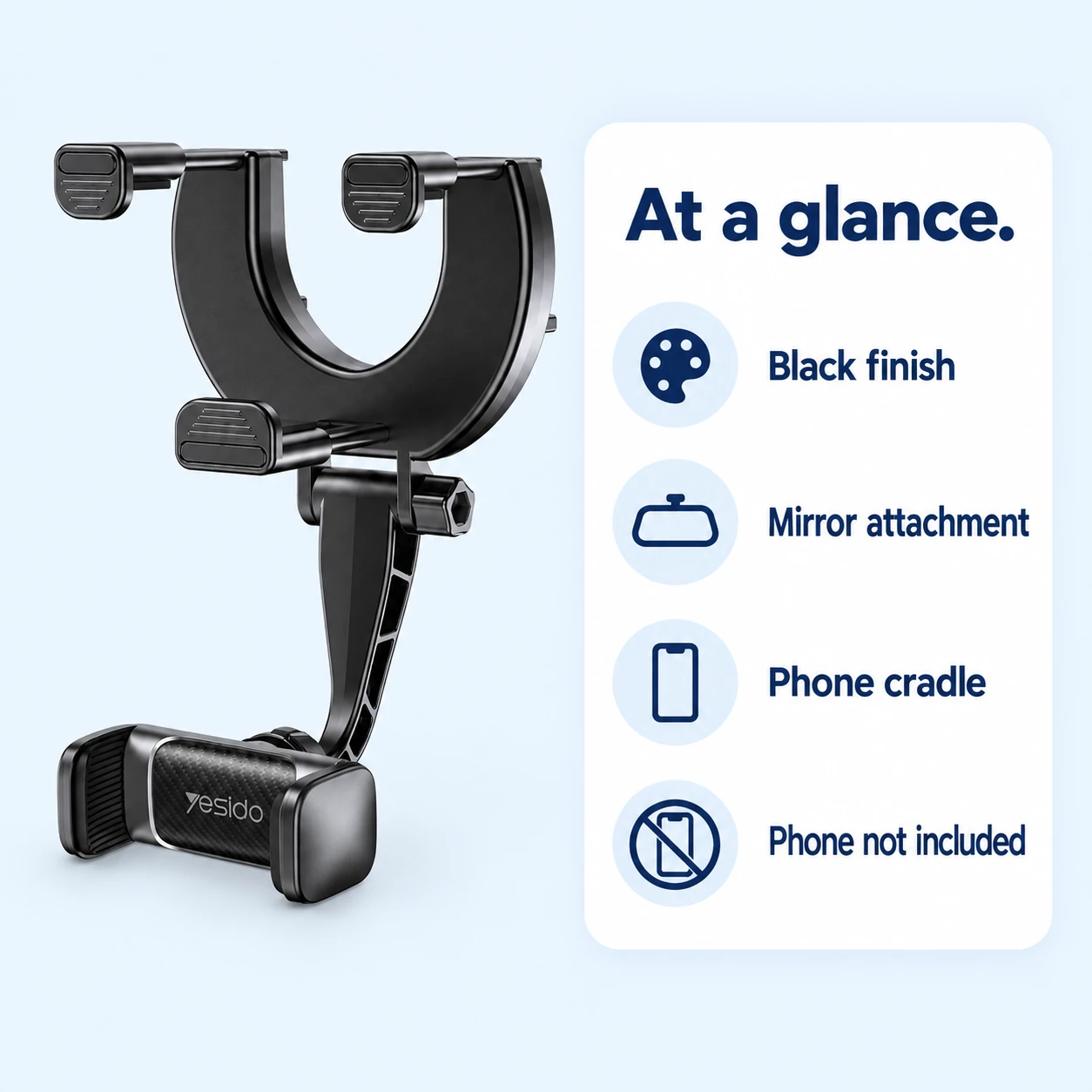 Product information for Yesido C193 U-Frame Rear View Mirror Phone Holder